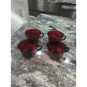 Arcoroc France Deep Ruby Red 3" Glass Tea Coffee Cup MCM 1960s Set of 4